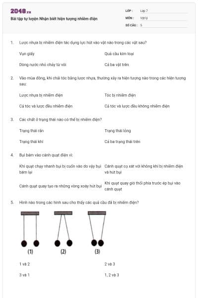 Bài tập tự luyện Nhận biết hiện tượng nhiễm điện