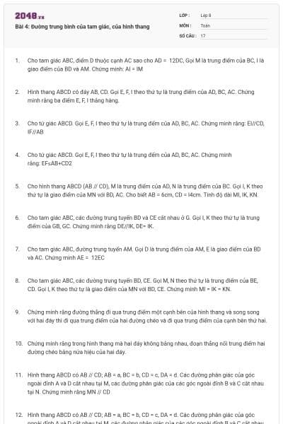 Bài 4: Đường trung bình của tam giác, của hình thang