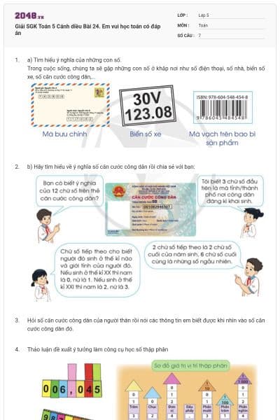 Giải SGK Toán 5 Cánh diều Bài 24. Em vui học toán có đáp án