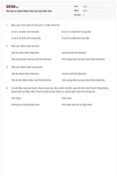 Bài tập tự luyện Nhận biết các loại điện tích