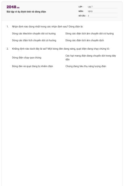 Bài tập ví dụ Định tính về dòng điện