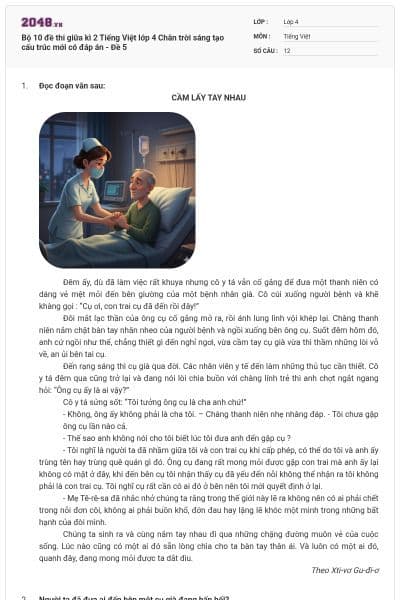 Bộ 10 đề thi giữa kì 2 Tiếng Việt lớp 4 Chân trời sáng tạo cấu trúc mới có đáp án - Đề 5