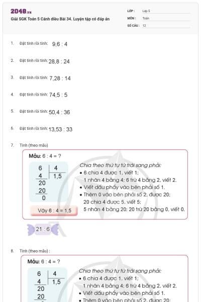 Giải SGK Toán 5 Cánh diều Bài 34. Luyện tập có đáp án