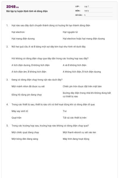 Bài tập tự luyện Định tính về dòng điện