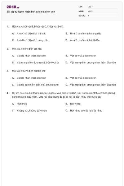 Bài tập tự luyện Nhận biết các loại điện tích