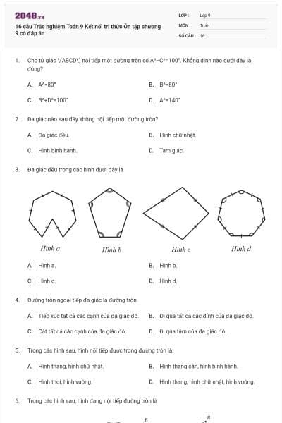 16 câu Trắc nghiệm Toán 9 Kết nối tri thức Ôn tập chương 9 có đáp án
