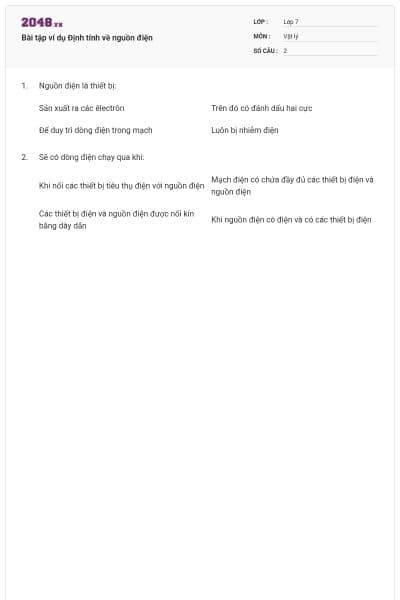 Bài tập ví dụ Định tính về nguồn điện