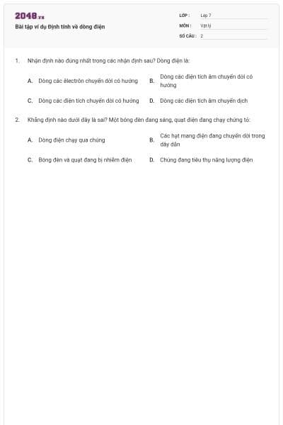 Bài tập ví dụ Định tính về dòng điện