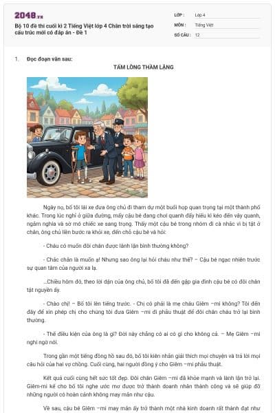 Bộ 10 đề thi cuối kì 2 Tiếng Việt lớp 4 Chân trời sáng tạo cấu trúc mới có đáp án - Đề 1