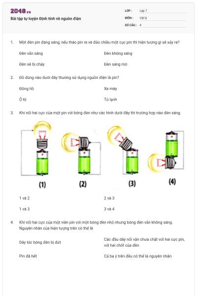 Bài tập tự luyện Định tính về nguồn điện