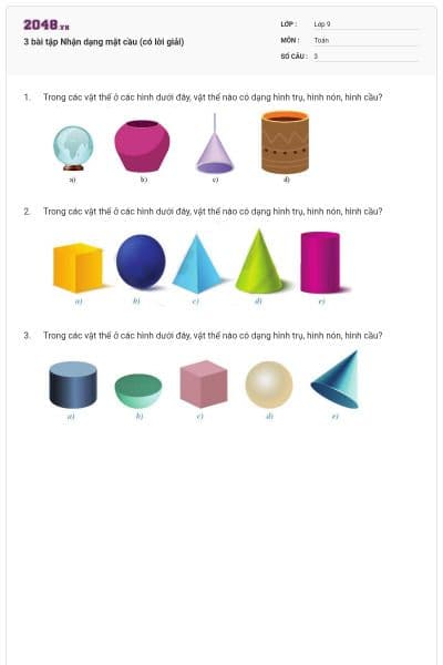 3 bài tập Nhận dạng mặt cầu (có lời giải)