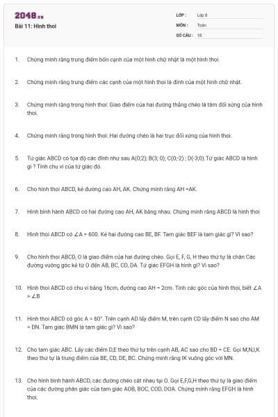 Bài 11: Hình thoi