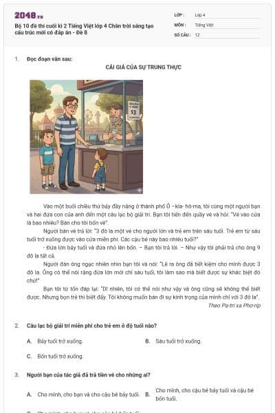 Bộ 10 đề thi cuối kì 2 Tiếng Việt lớp 4 Chân trời sáng tạo cấu trúc mới có đáp án - Đề 8