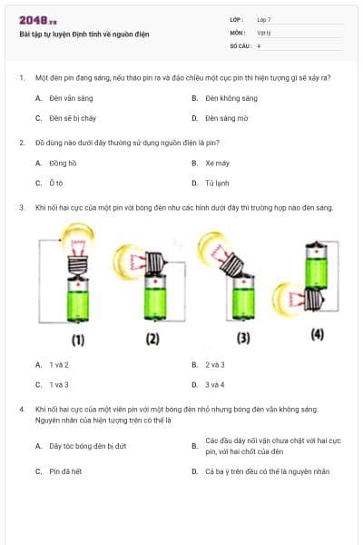 Bài tập tự luyện Định tính về nguồn điện