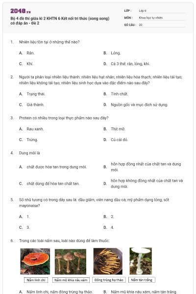 Bộ 4 đề thi giữa kì 2 KHTN 6 Kết nối tri thức (song song) có đáp án - Đề 2