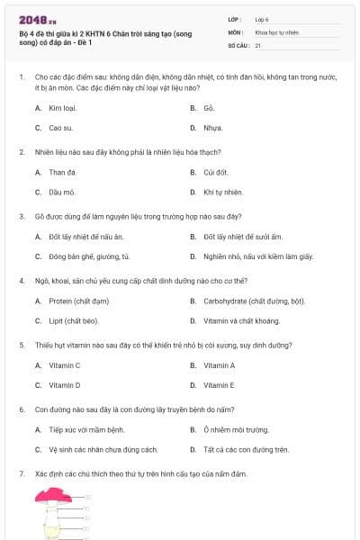 Bộ 4 đề thi giữa kì 2 KHTN 6 Chân trời sáng tạo (song song) có đáp án - Đề 1