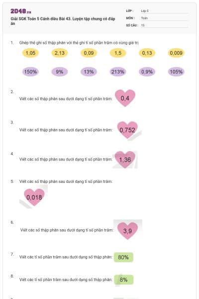 Giải SGK Toán 5 Cánh diều Bài 43. Luyện tập chung có đáp án