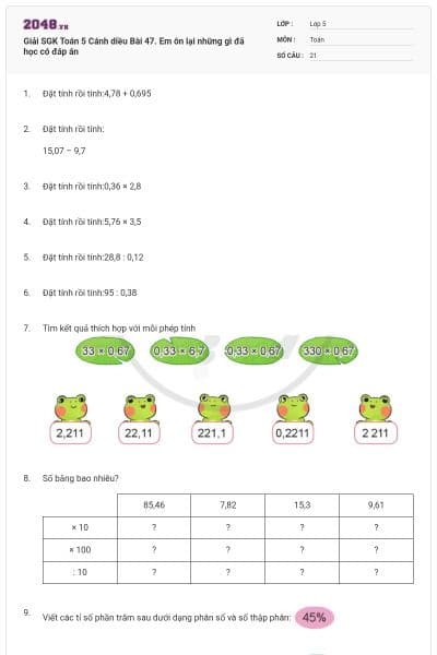Giải SGK Toán 5 Cánh diều Bài 47. Em ôn lại những gì đã học có đáp án