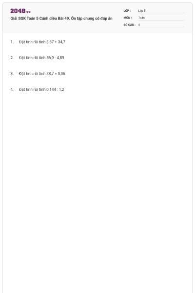 Giải SGK Toán 5 Cánh diều Bài 49. Ôn tập chung có đáp án