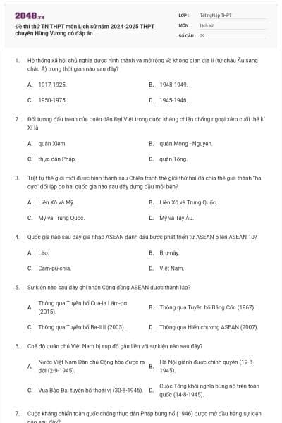 Đề thi thử TN THPT môn Lịch sử năm 2024-2025 THPT chuyên Hùng Vương có đáp án