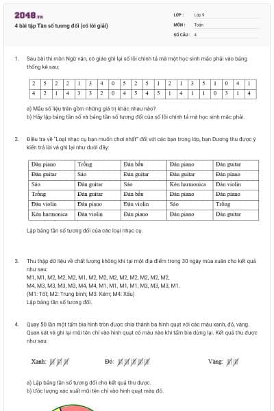 4 bài tập Tần số tương đối (có lời giải)