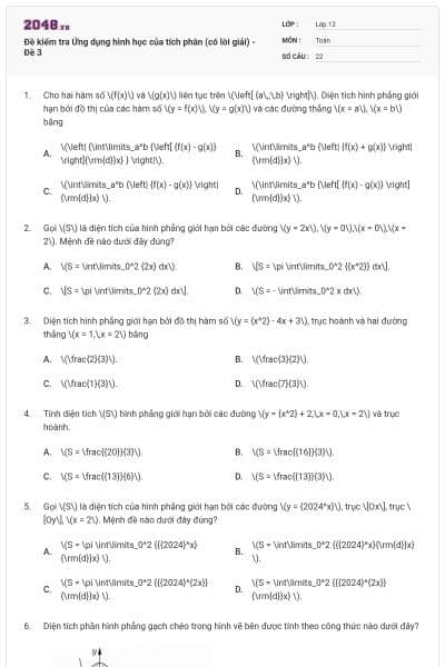 Đề kiểm tra Ứng dụng hình học của tích phân (có lời giải) - Đề 3