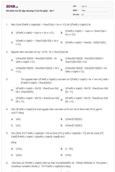 Đề kiểm tra Ôn tập chương 4 (có lời giải) - Đề 1