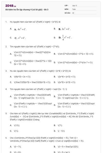 Đề kiểm tra Ôn tập chương 4 (có lời giải) - Đề 3