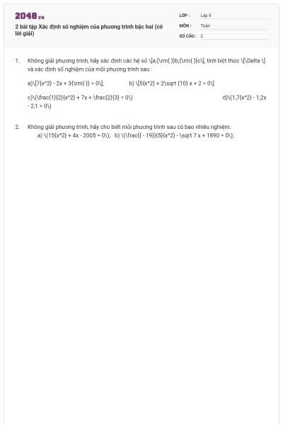 2 bài tập Xác định số nghiệm của phương trình bậc hai (có lời giải)