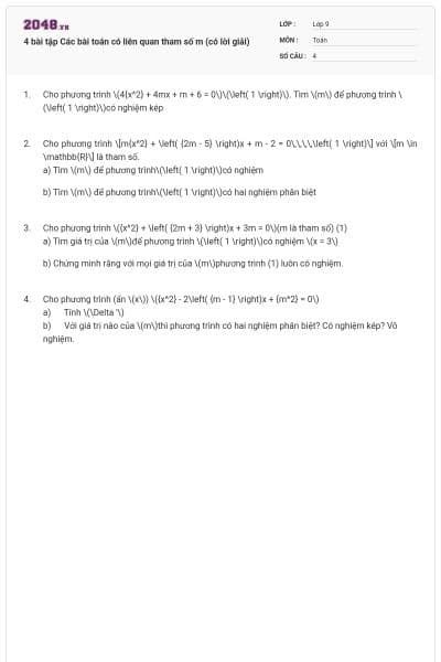 4 bài tập Các bài toán có liên quan tham số m (có lời giải)