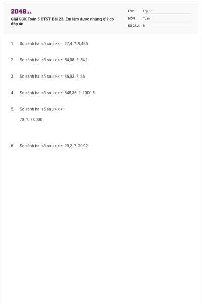 Giải SGK Toán 5 CTST Bài 23. Em làm được những gì? có đáp án