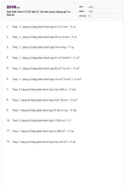 Giải SGK Toán 5 CTST Bài 27. Em làm được những gì? có đáp án