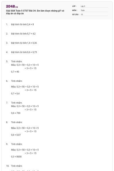 Giải SGK Toán 5 CTST Bài 34. Em làm được những gì? có đáp án có đáp án