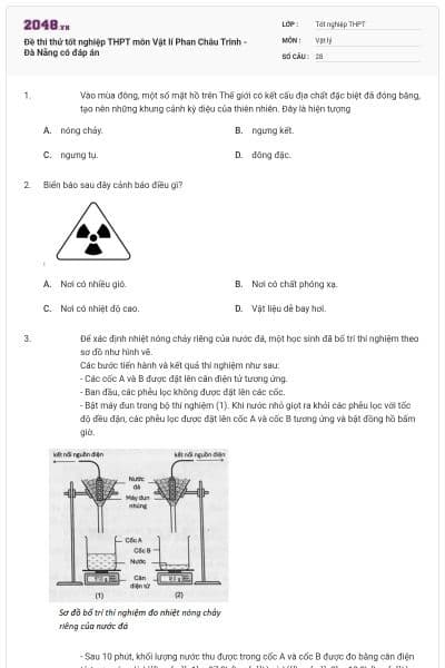 Đề thi thử tốt nghiệp THPT môn Vật lí Phan Châu Trinh - Đà Nẵng có đáp án