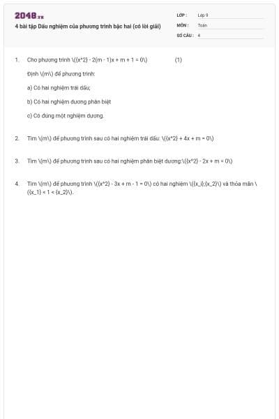 4 bài tập Dấu nghiệm của phương trình bậc hai (có lời giải)