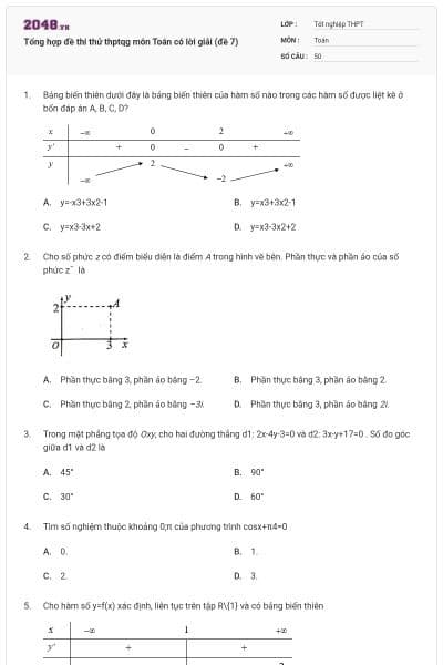 Tổng hợp đề thi thử thptqg môn Toán có lời giải (đề 7)