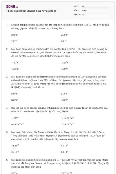 13 câu trắc nghiệm Chương 3 cực hay có đáp án