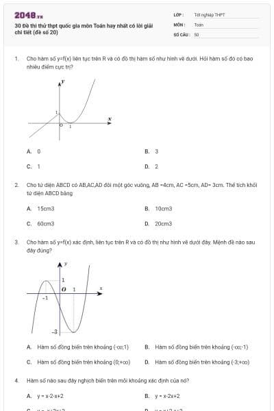 30 Đề thi thử thpt quốc gia môn Toán hay nhất có lời giải chi tiết (đề số 20)