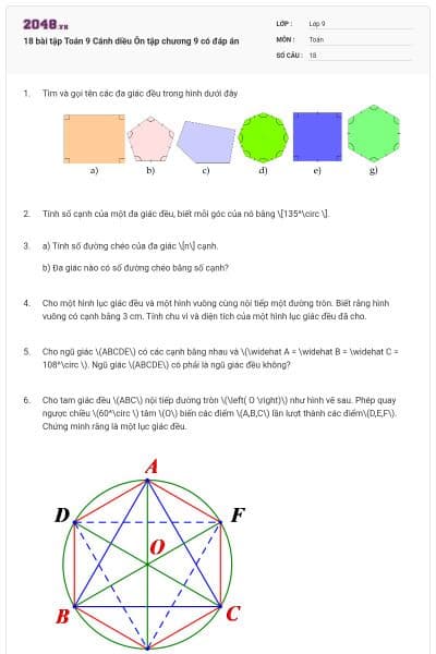 18 bài tập Toán 9 Cánh diều Ôn tập chương 9 có đáp án