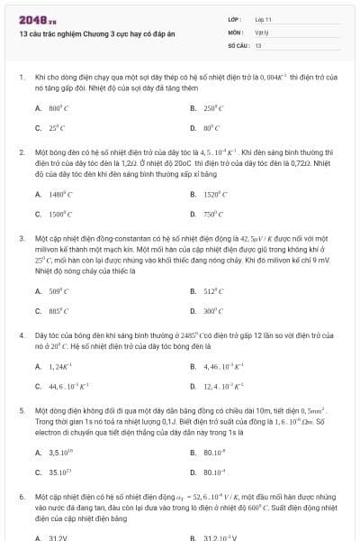 13 câu trắc nghiệm Chương 3 cực hay có đáp án