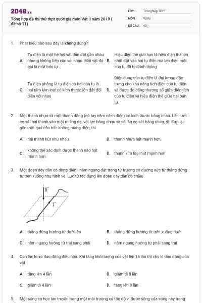 Tổng hợp đề thi thử thpt quốc gia môn Vật lí năm 2019 ( đề số 11)