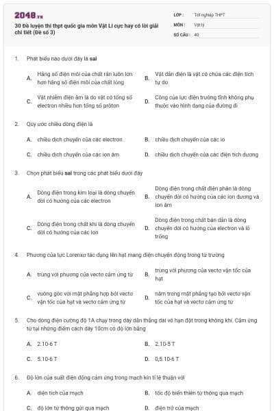 30 Đề luyện thi thpt quốc gia môn Vật Lí cực hay có lời giải chi tiết (Đề số 3)