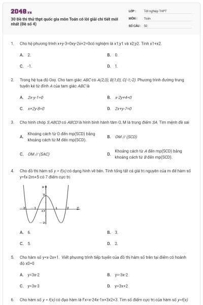 30 Đề thi thử thpt quốc gia môn Toán có lời giải chi tiết mới nhất (Đề số 4)