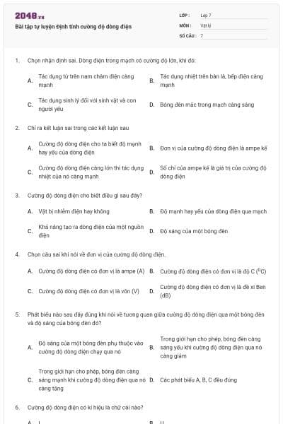 Bài tập tự luyện Định tính cường độ dòng điện