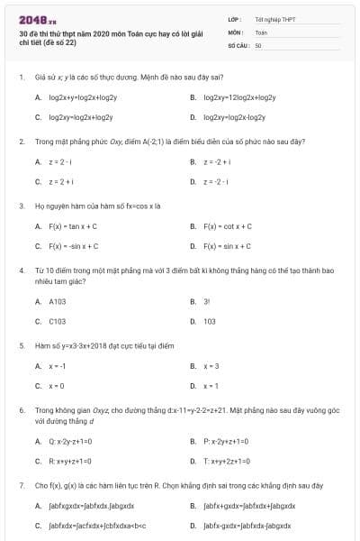 30 đề thi thử thpt năm 2020 môn Toán cực hay có lời giải chi tiết (đề số 22)