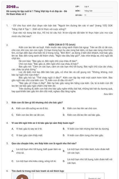 Đề cương ôn tập cuối kì 1 Tiếng Việt lớp 4 có đáp án - Đề thi tham khảo số 2