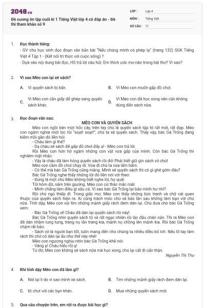 Đề cương ôn tập cuối kì 1 Tiếng Việt lớp 4 có đáp án - Đề thi tham khảo số 9