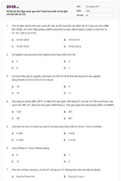 30 Đề thi thử thpt quốc gia môn Toán hay nhất có lời giải chi tiết (đề số 23)