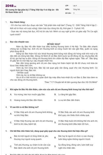 Đề cương ôn tập giữa kỳ 2 Tiếng Việt lớp 4 có đáp án - Đề thi tham khảo số 4