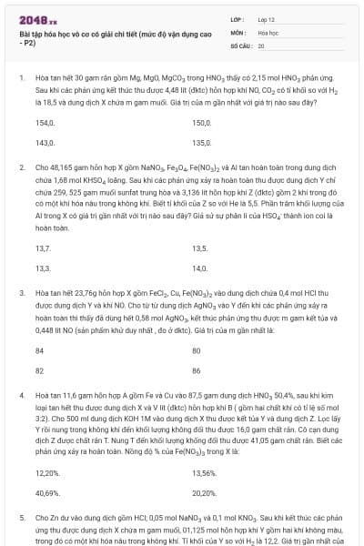 Bài tập hóa học vô cơ có giải chi tiết (mức độ vận dụng cao - P2)